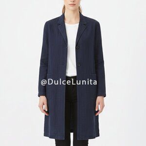 Uniqlo Linen-Cotton navy long blazer jacket size medium button up